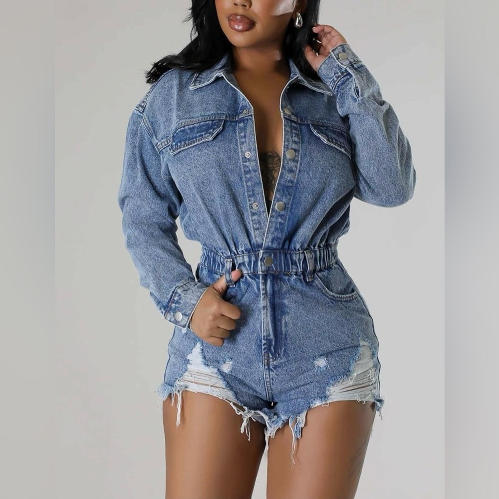 🆕 Denim Button-Up Romper
